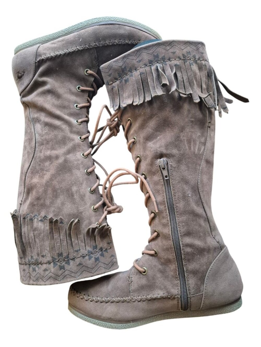 Rocket Dog Womens Fringe Suede Tall Boots Moccasin Style Brown Size 7 boho bohem
